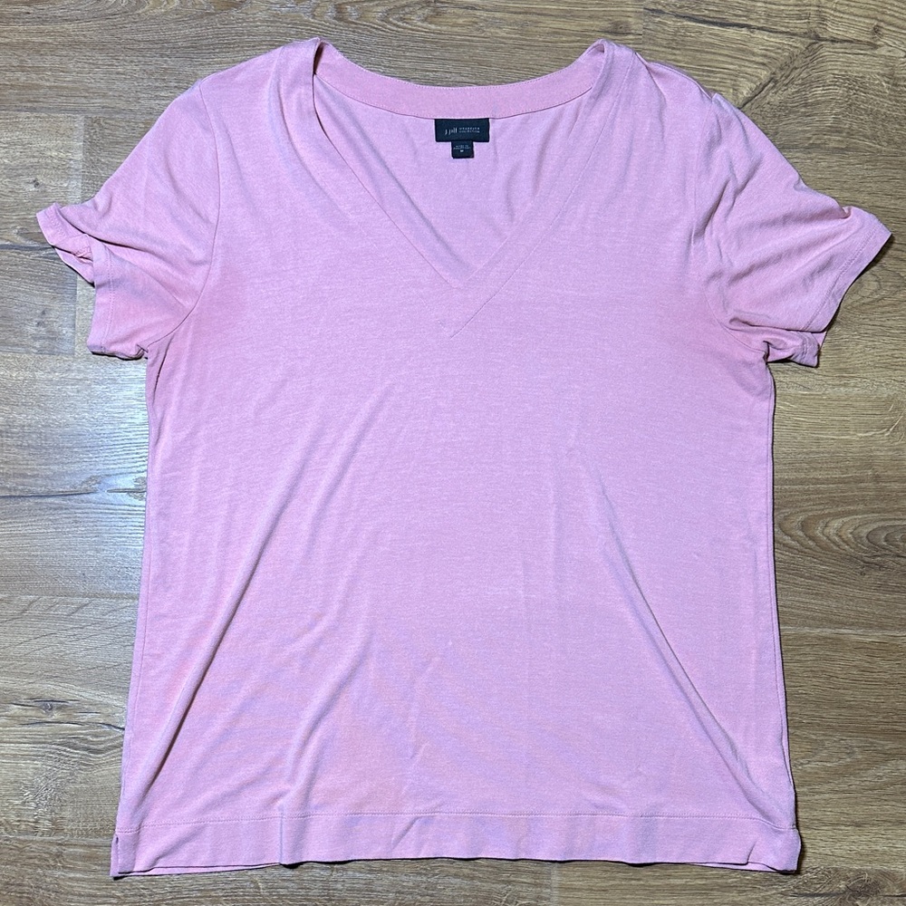 J. Jill Pink V-Neck Short Sleeve Tee Medium